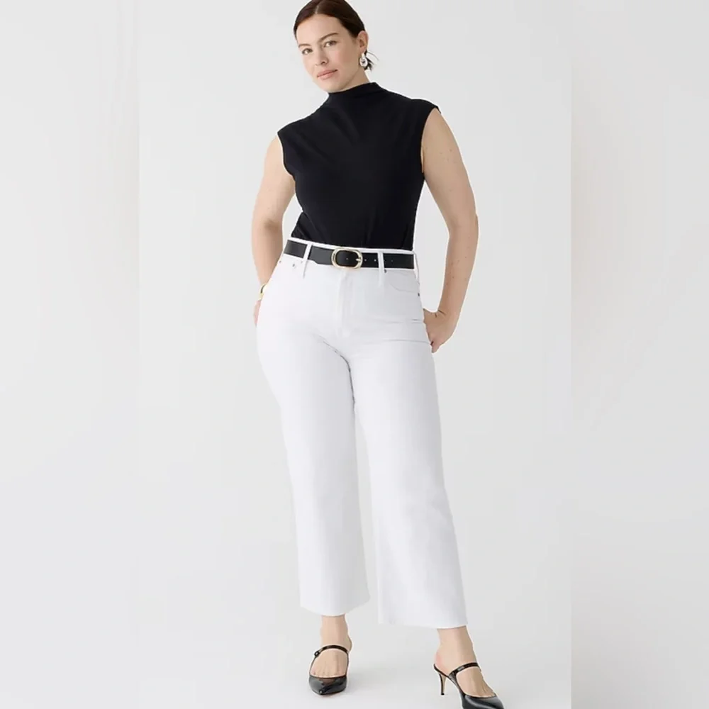 NEW J. Crew White Curvy Slim Wide-Leg Classic Preppy Relaxed High Rise Jeans‎ 35